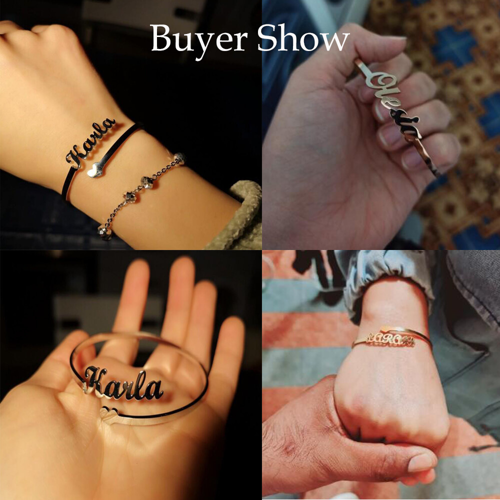 Custom Name Bangle Nameplate Open Cuff Bracelet Stainless Steel Women Jewelry