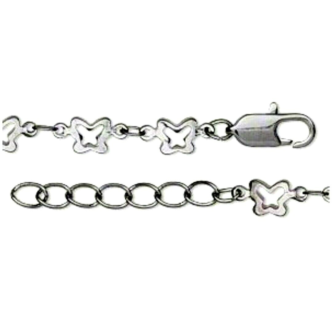 24 Inch Long Gunmetal Butterfly Link Chain Necklace Extender Lobster Clasp