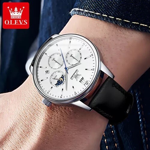 Waterproof Quartz Watch Men’s OLEVS Luminous Luxury Leather Men Business Strap
