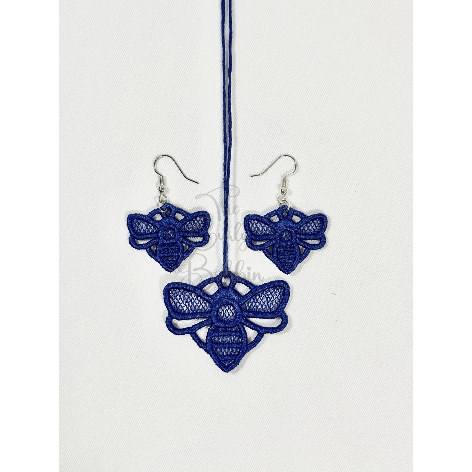 Embroidered Lace Bumblebee Silver Hook Earrings and Charm Birthday Bundle Gift