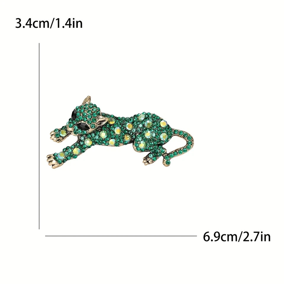 Vintage Leopard Brooch Pin – Animal Green & Golden Pins Jewelry