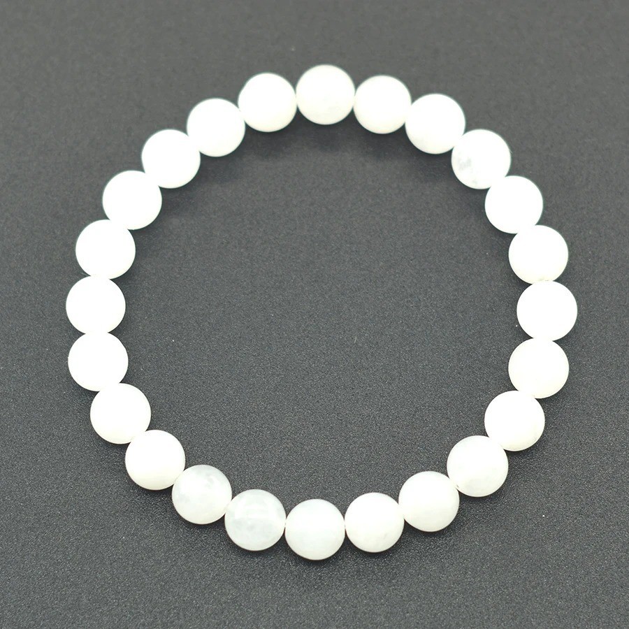 Natural White Jade Bead Bracelet Elastic Yoga Meditation Unisex