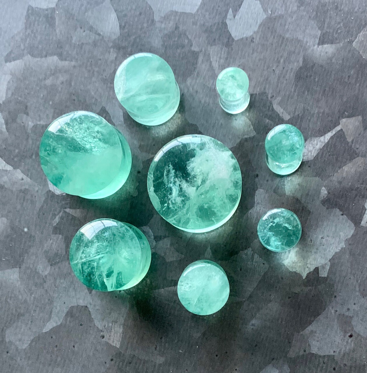 PAIR Green Fluorite Stone Plugs Organic Gauges Earlets Tunnels Body Jewelry