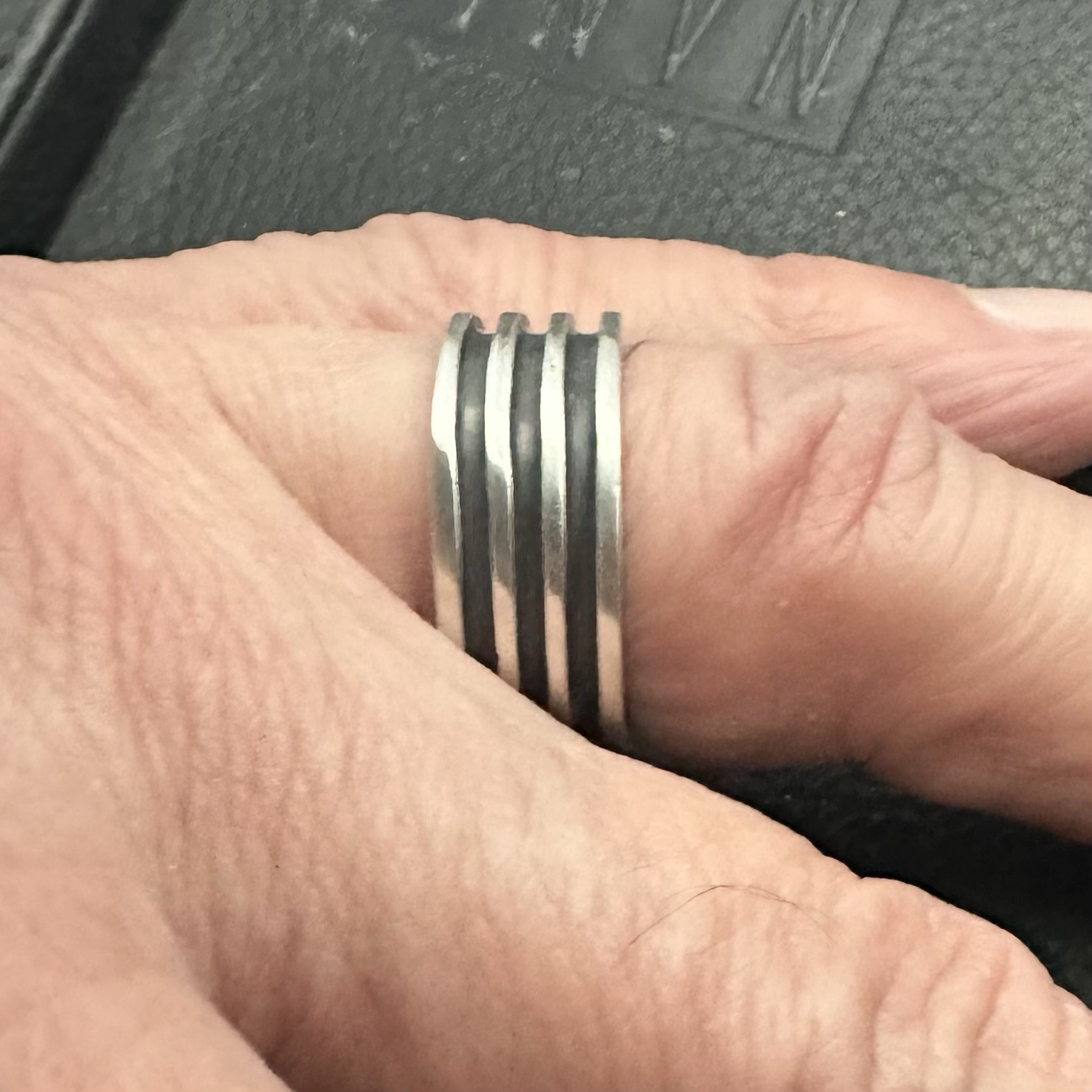 MJG STERLING SILVER CUSHION WEDDING RING . SZ 9-10 ONLY. 12 gr.