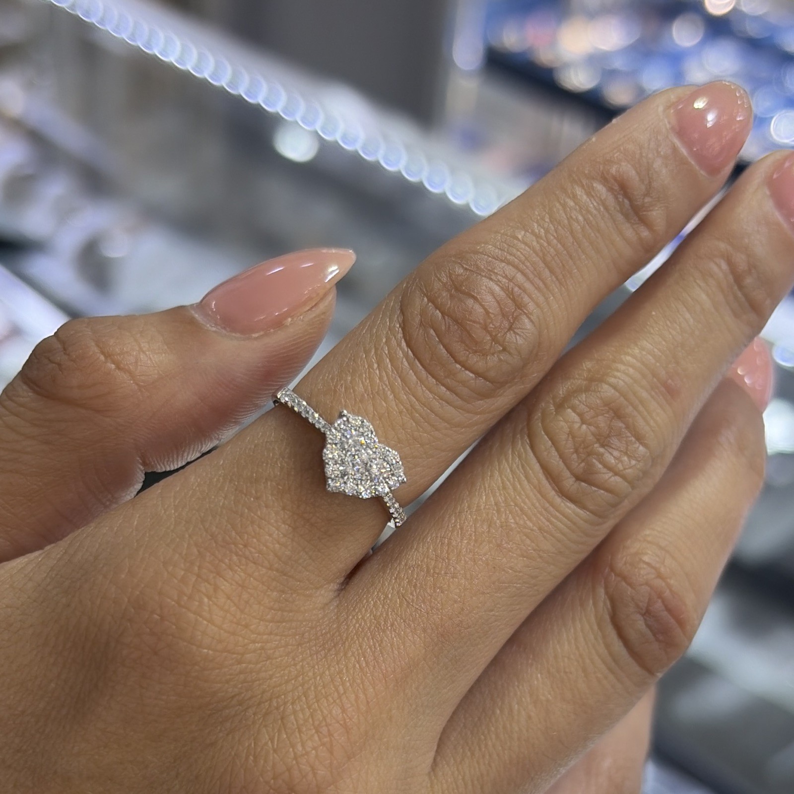 Heart-Shaped White Diamond Pavé Women’s Engagement Ring in White Gold