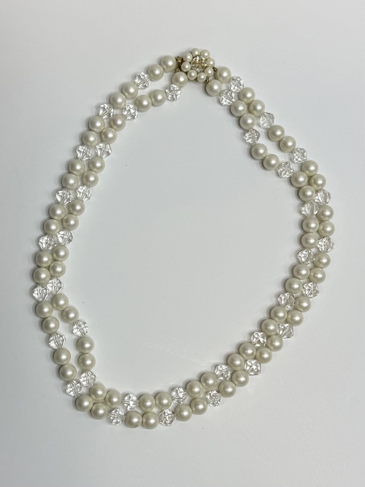 Vintage Marvella Cream Faux Pearl ⚪️Crystal Bead Multi Strand Necklace Marked✨