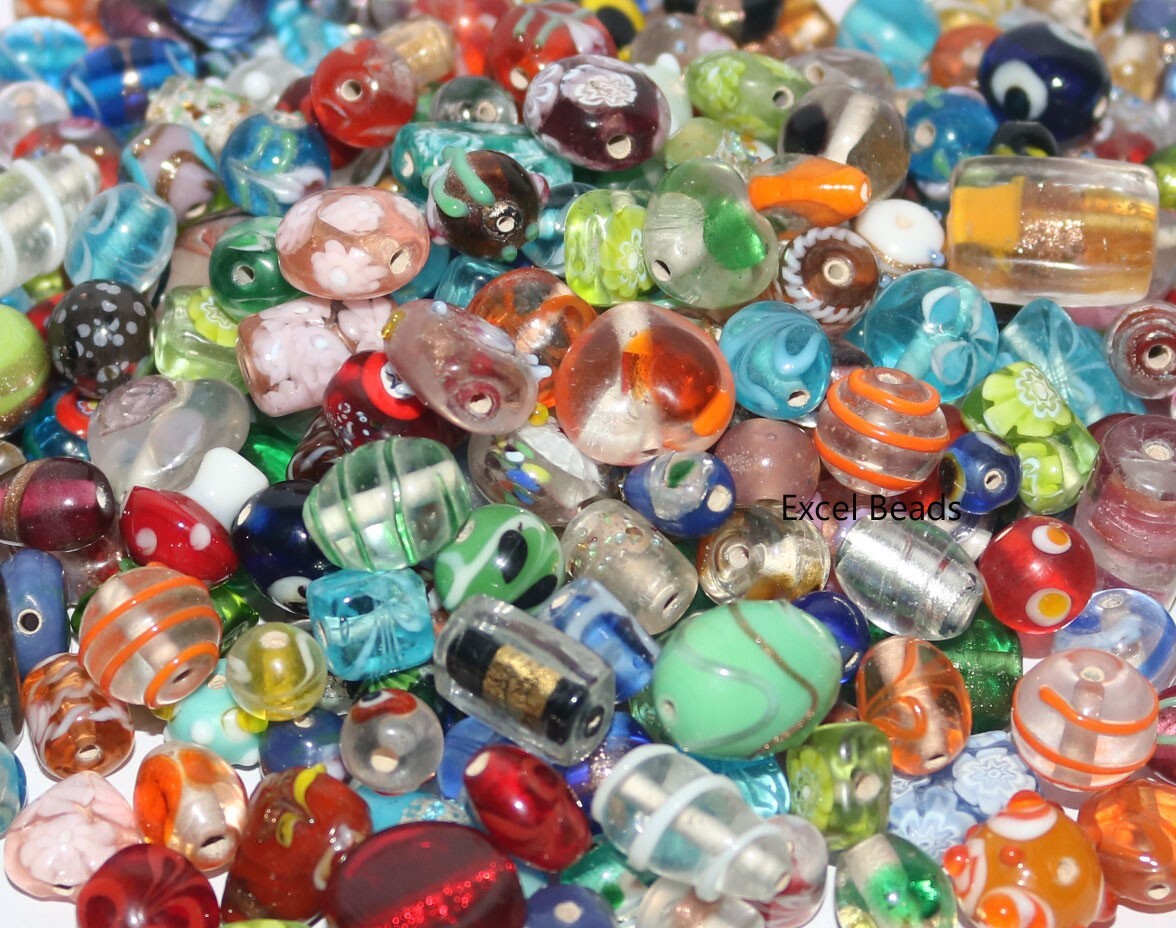 200 Lampwork Glass Beads of Mixed Style & Colors, Handmade Glass Beads Mix.