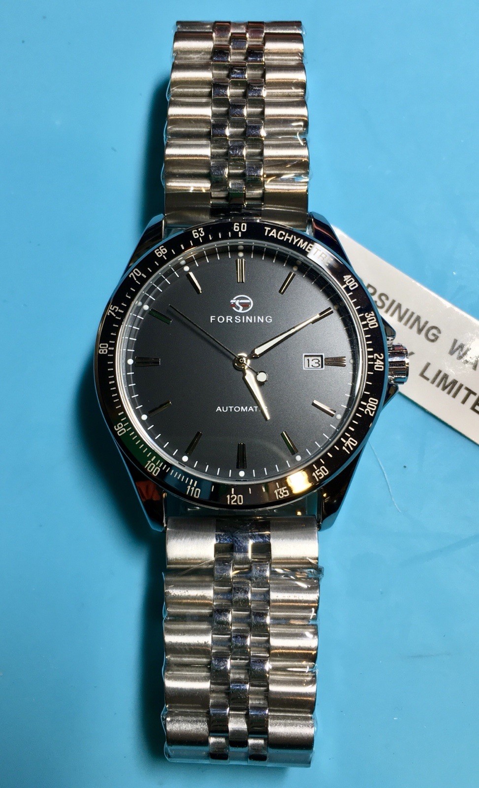FORSINING 42MM AUTOMATIC BLACK MATTE DIAL TACHYMETRE BEZEL QUICK RELEASE BAND!