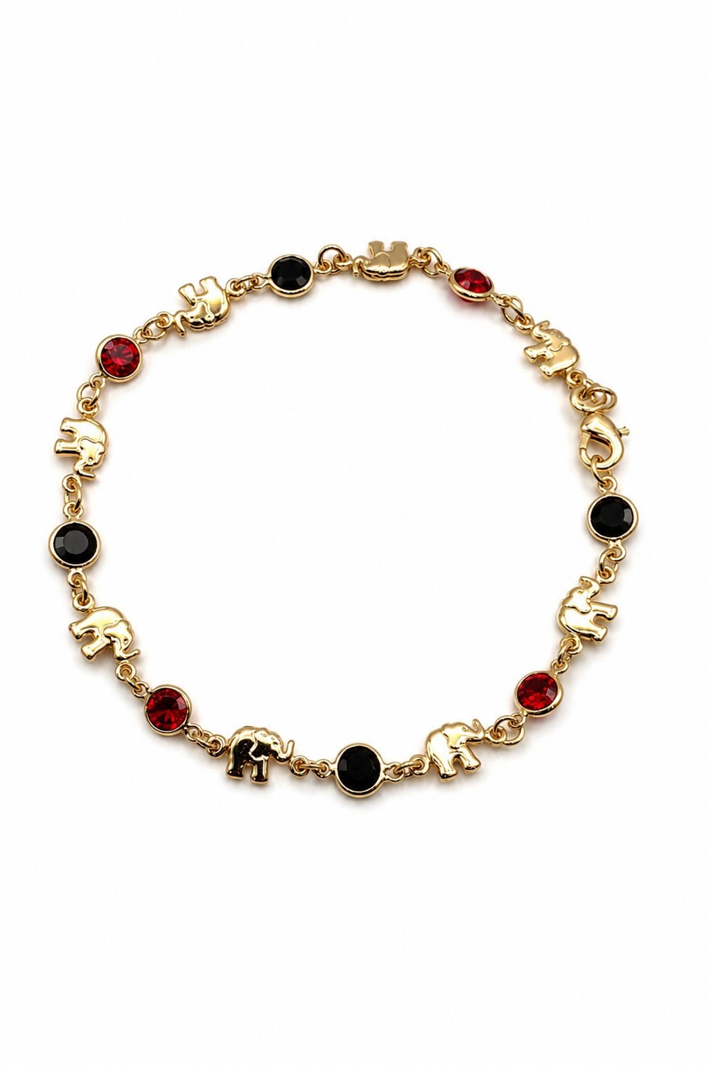 Brazilian 14K Gold Filled Elephant Anklet 10 Inch Red Black Crystal Charm…