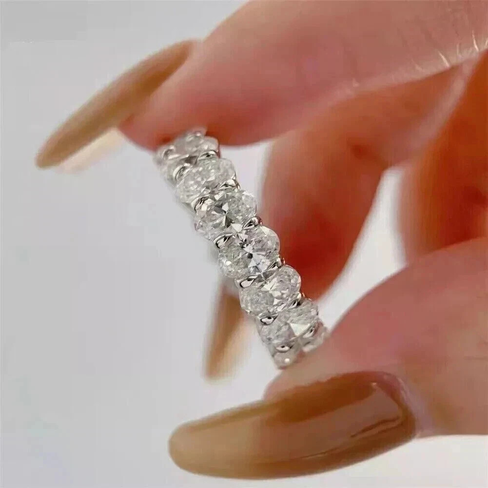 Diamond Eternity Band 4 Carat Lab Grown Oval Cut 14k White Gold VVS E F CVD