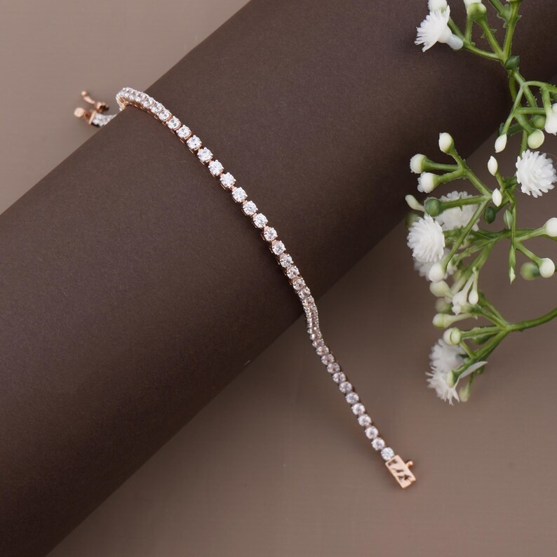 Black Friday Sale ! Round Natural Diamond Tennis Bracelet In 14K Solid Rose Gold