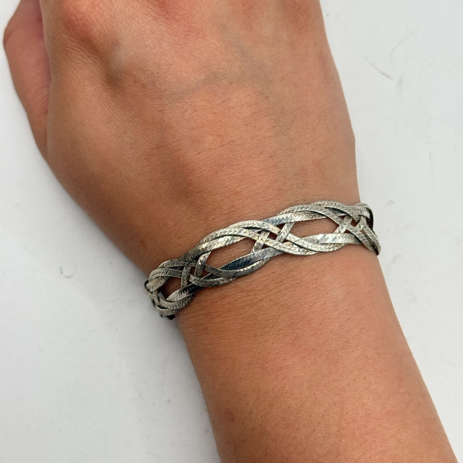 Vintage Milor Italy 925 Sterling Silver Woven Herringbone 7.5″ Bracelet 10.6g
