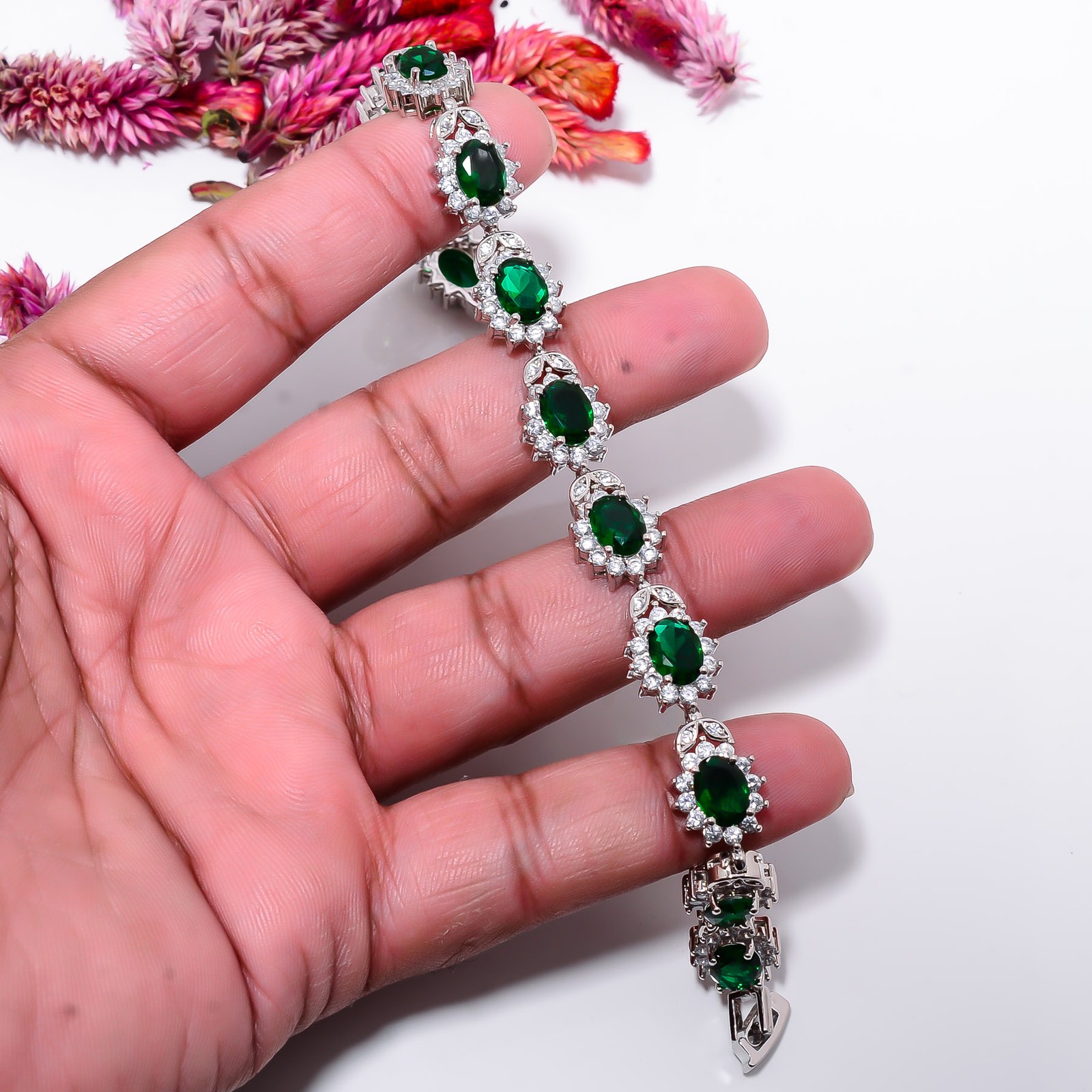 Chrome Diopside, CZ 925 Sterling Silver Adjustable Bracelet 7-8″ B131238