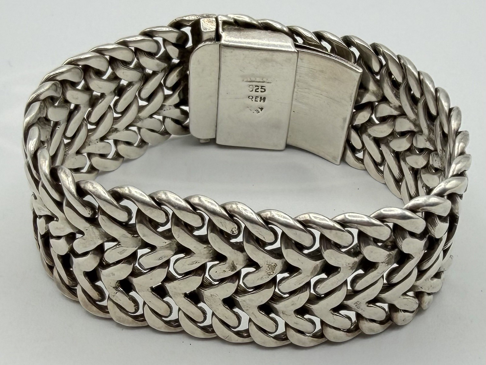 108g VTG Taxco Mexico 925 Sterling Silver Double Curb Link Bracelet Men’s Signed