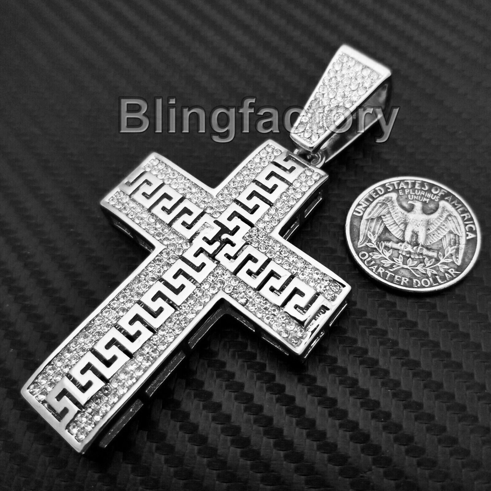 HIP HOP JEWELRY ICY CUBIC ZIRCONIA SILVER PLATED LARGE CROSS BLING CHARM PENDANT