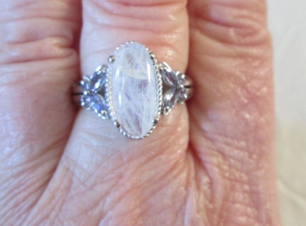 Kuisa Rainbow Moonstone & Tanzanite Platinum over Sterling Ring (Sz 8) 4.90 cts