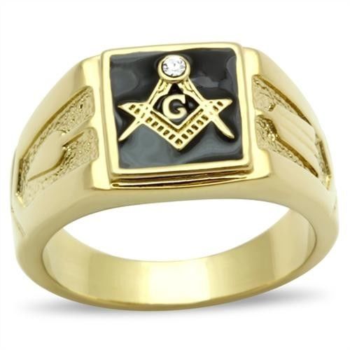MASONIC MASON 18K GOLD BLACK STONE GP RING SIZE 8 9 10 11 12 13 14