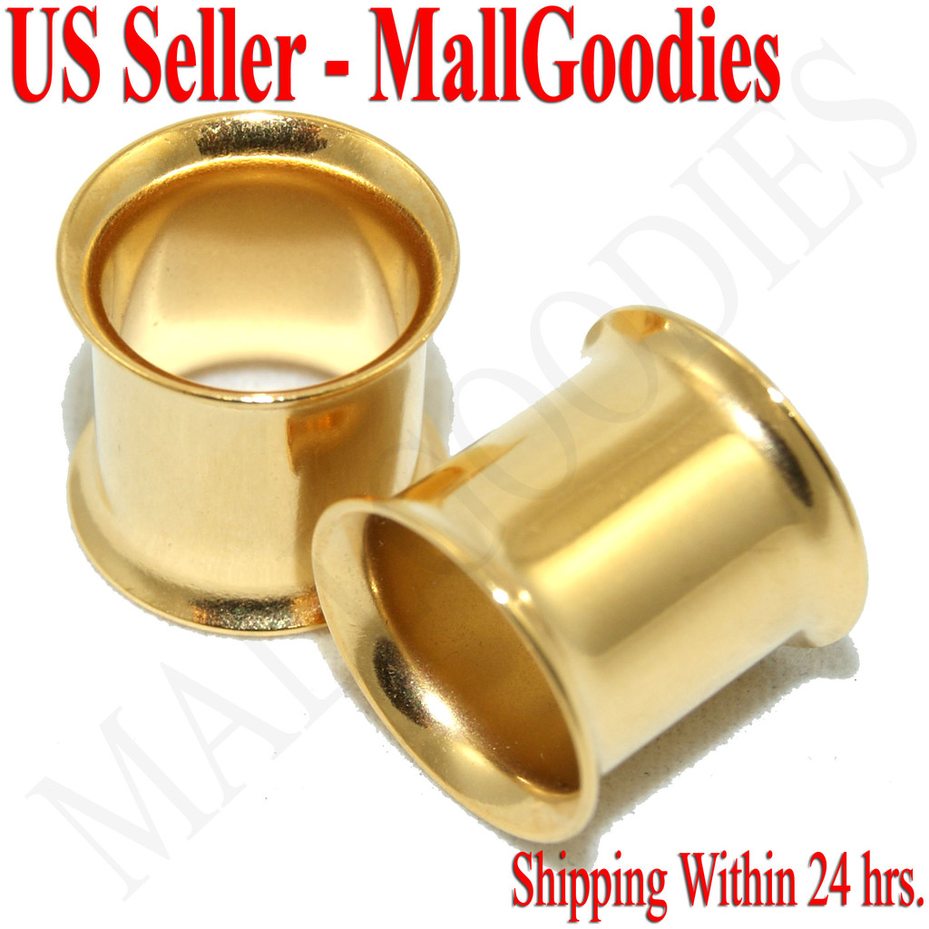1116 Gold Double Flare Steel Saddel Flesh Tunnels 00 Gauge 00G Ear Plugs 10mm