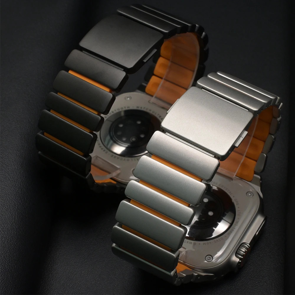 Magnetic Titanium Rubber Metal Band For Apple Watch Ultra3 49mm 11 10 9 8 7 6 SE
