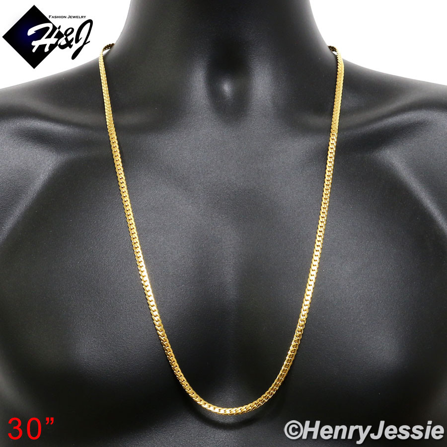 16-40″MEN Stainless Steel 4mm Gold Plated Diamond Cut Miami Cuban Necklace*GN161
