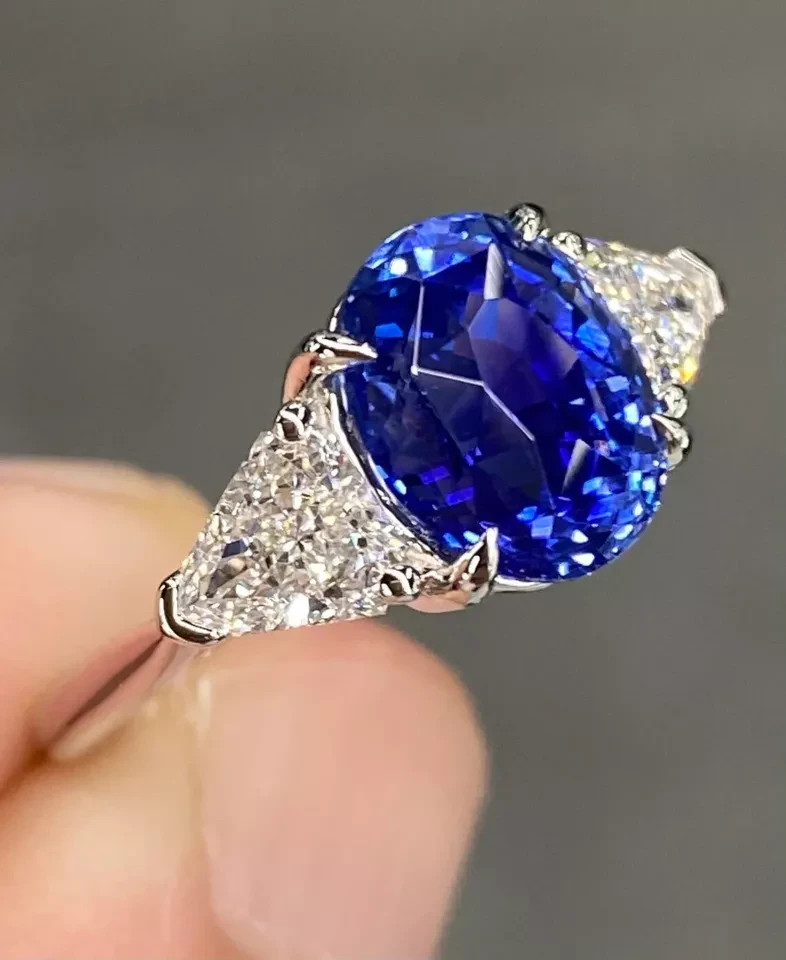 RARE 5.00 Ct Certified Oval Shape Natural Blue Diamond Ring White Gold Finish