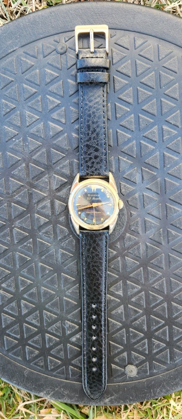Vtg 1957 Bulova 23 Sunburst Men’s 31mm Watch 10BPAC Automatic Black Dial RGP!!!