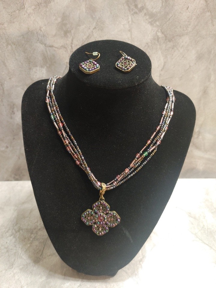 Premier Designs Allegro Multicolor Signed Jewelry Set Necklace Earrings