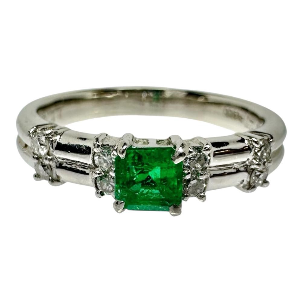 US 7.4 Emerald 0.27ct diamond Total 0.17ct Ring Pt900Platinum 5.4g Women