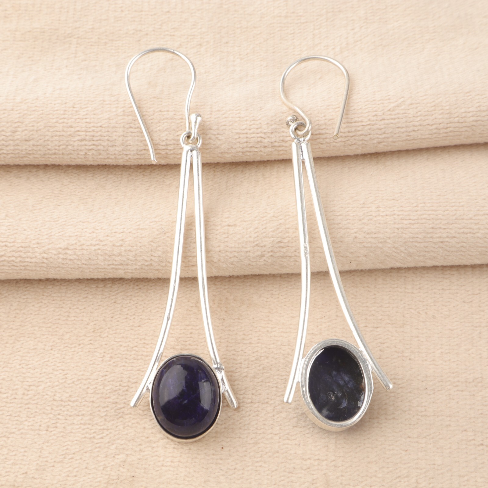 Natural Gemstone Earring Sodalite 925 Sterling Silver Handmade Earring