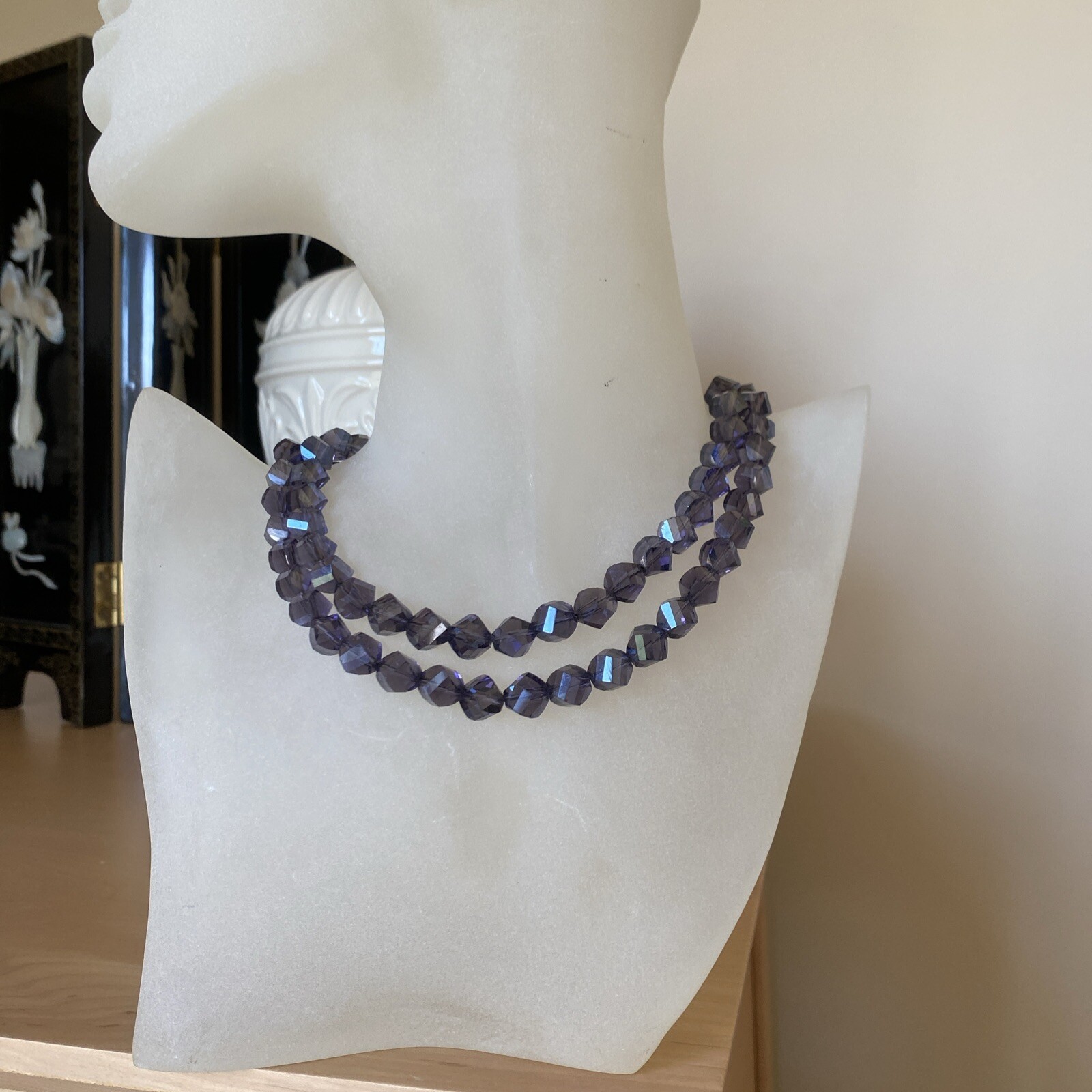 Vintage Czech Art Glass Necklace Estate Jewelry Pre-owned Flapper Girl Style 28″