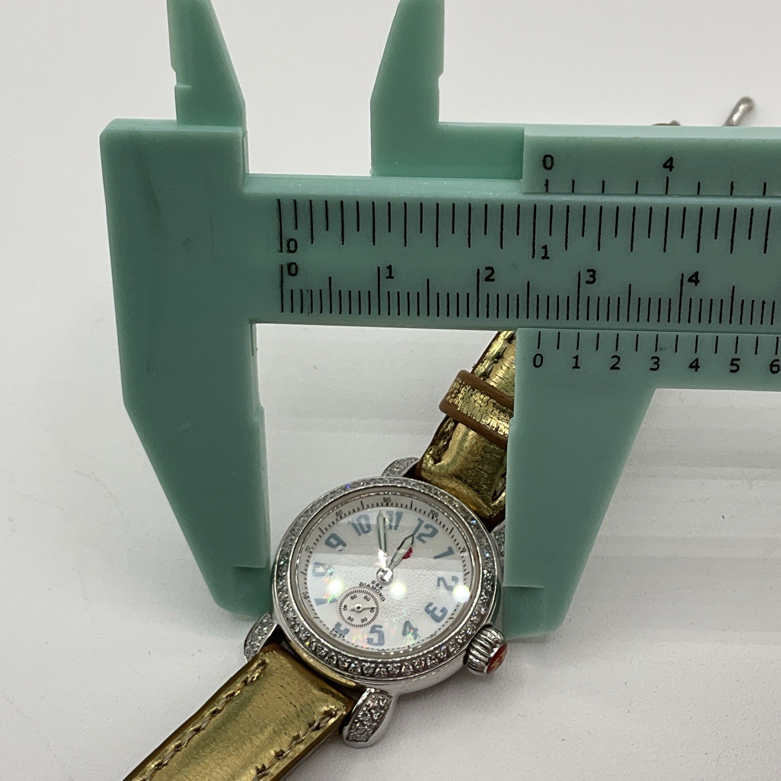 Michele CSX Diamond Bezel Wrist Watch 71-2600 With 3 Extra Bands Gold Pink White