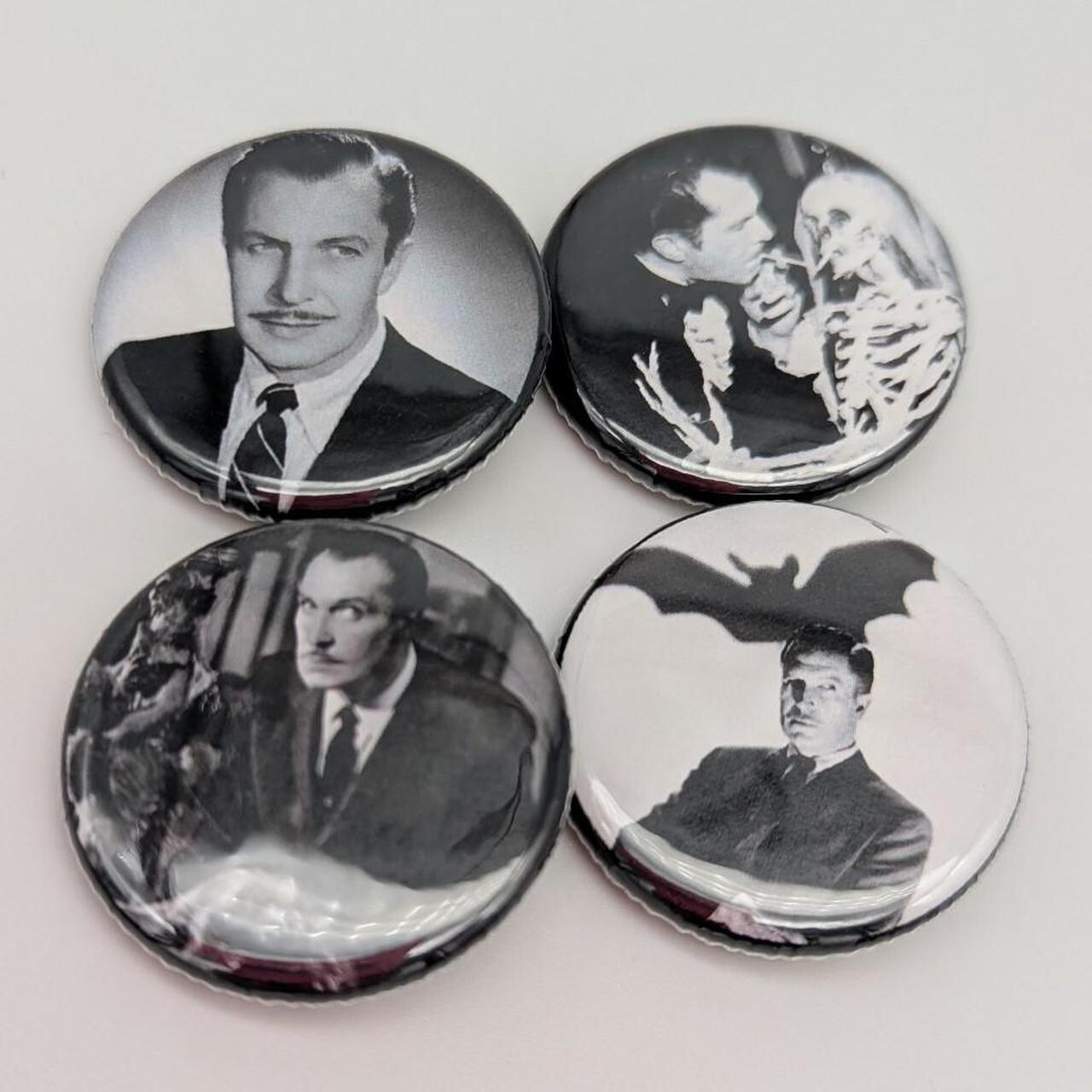 Vincent Price Gothic Horror Movie theme Pinback buttons set of 4 or Magnets