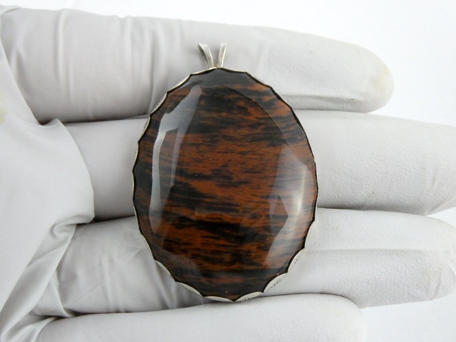 Southwestern Sterling Silver Mahogany Obsidian Cabochon Pendant 925 1.75 Inch