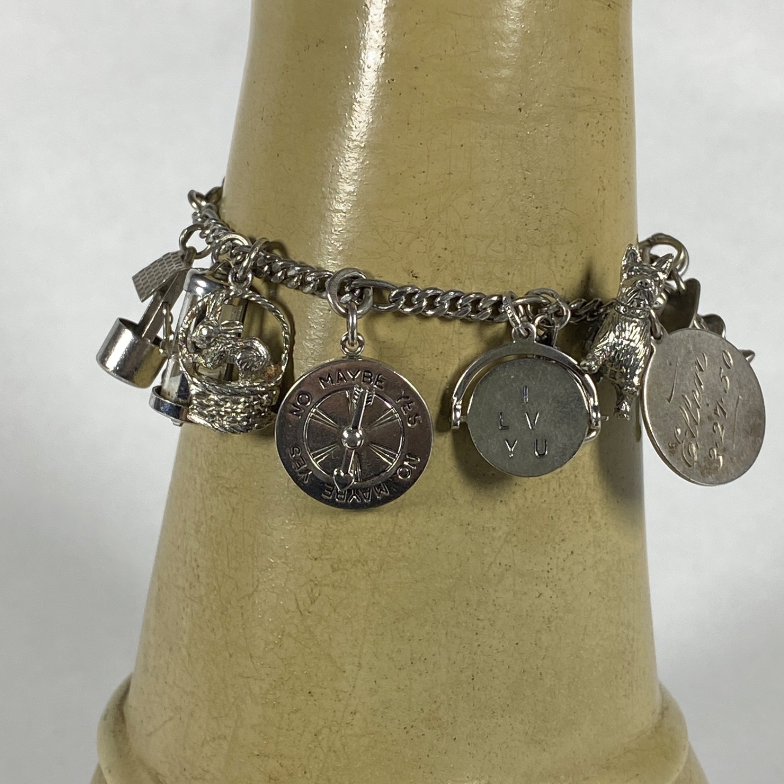 STERLING SILVER Vintage Charm Bracelet 45g Variety of 15 Charms Kinney Wells