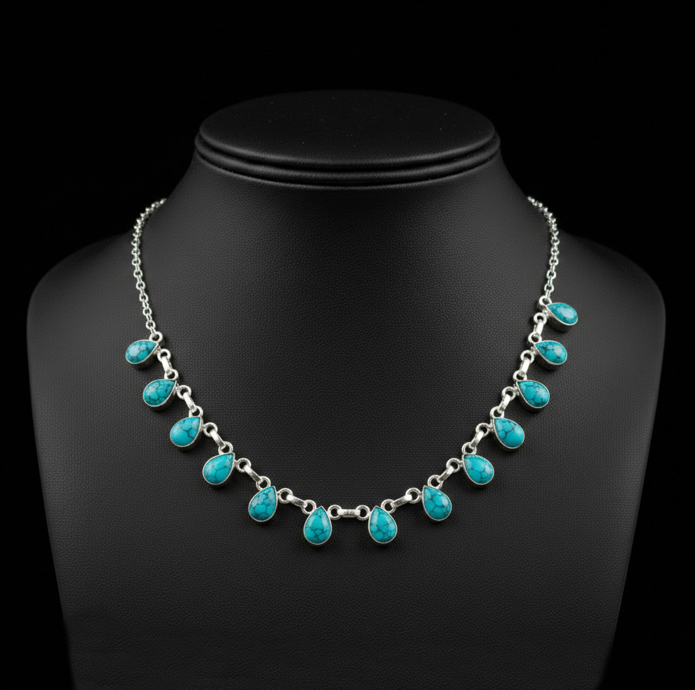 Turquoise Gemstone 925 Sterling Silver Handmade Gift Necklace 18″