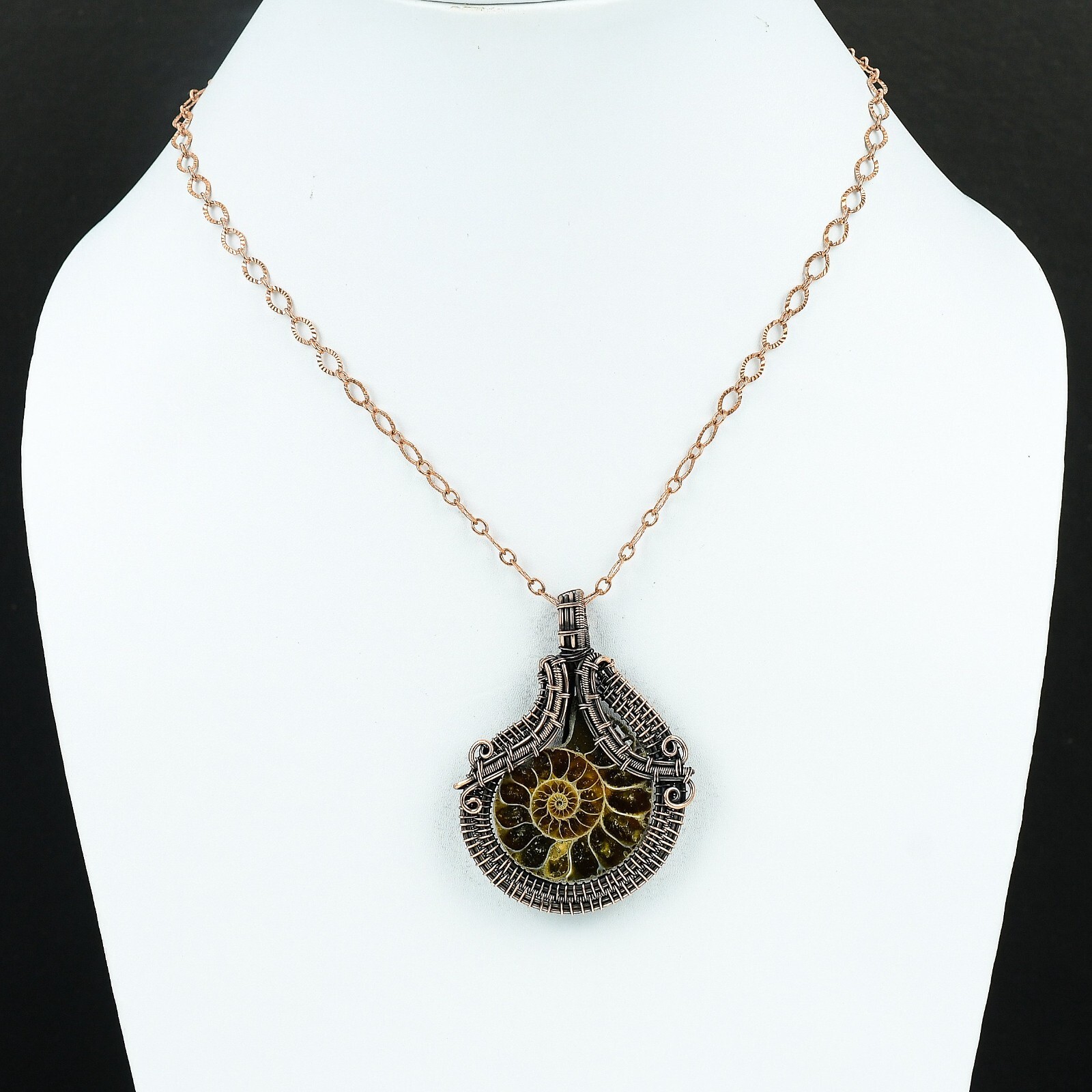 Ammonite Fossil Jewelry Copper Gift For Sister Wire Wrapped Pendant 2.44″