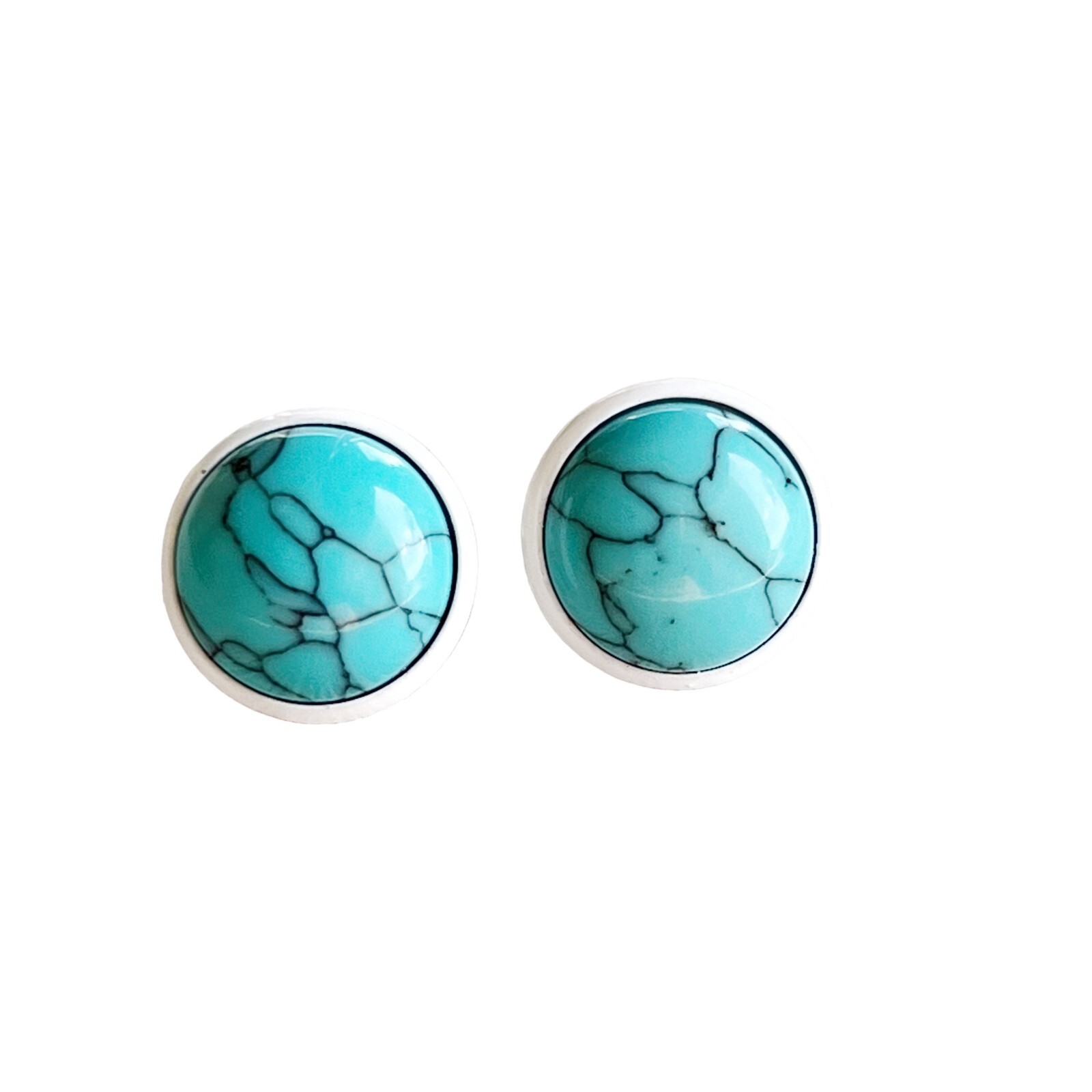 Turquoise 12.2mm White Stud Earrings