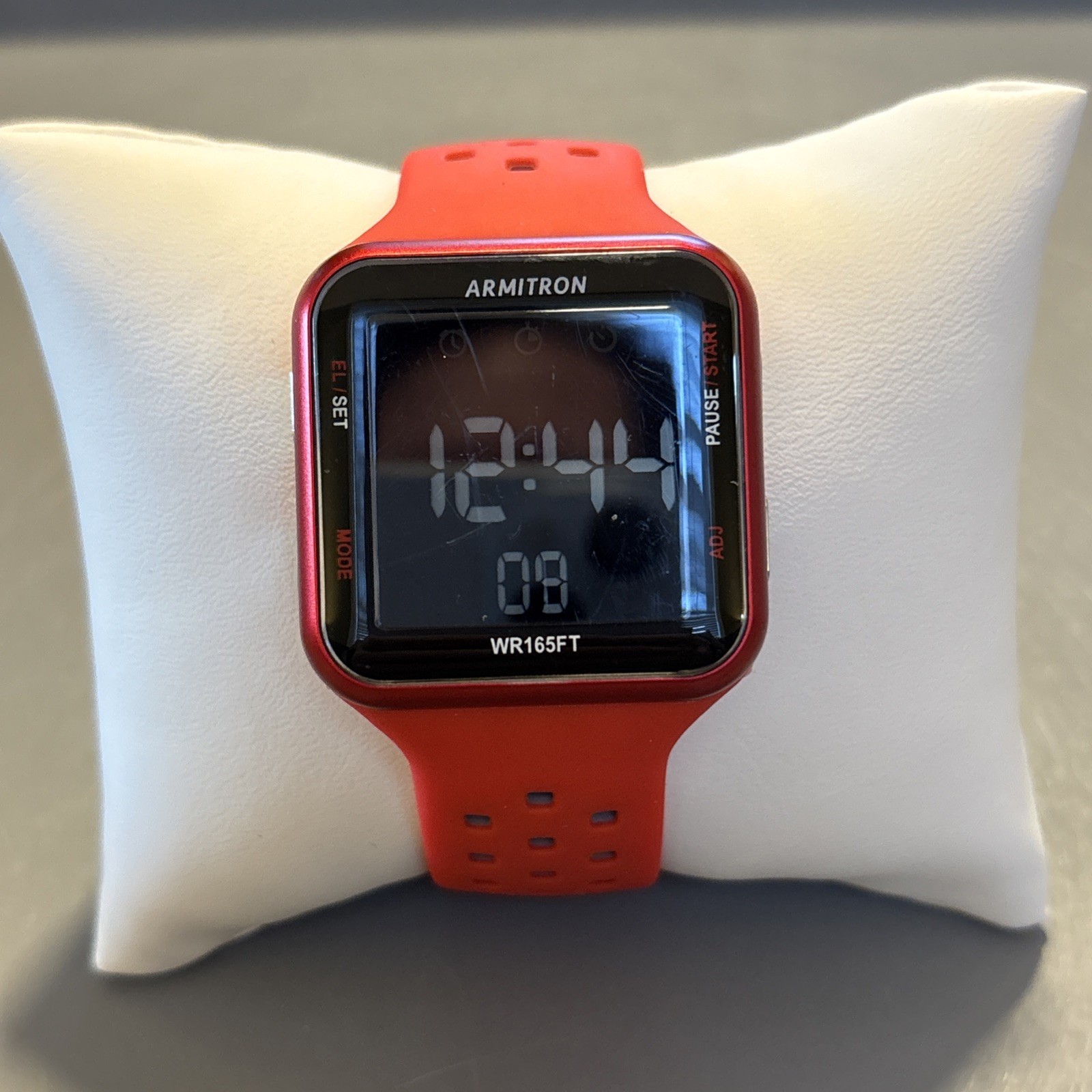 Armitron Pro Sport Digital Watch M1179A Red Stainless Silicone Band WR 165ft 50m
