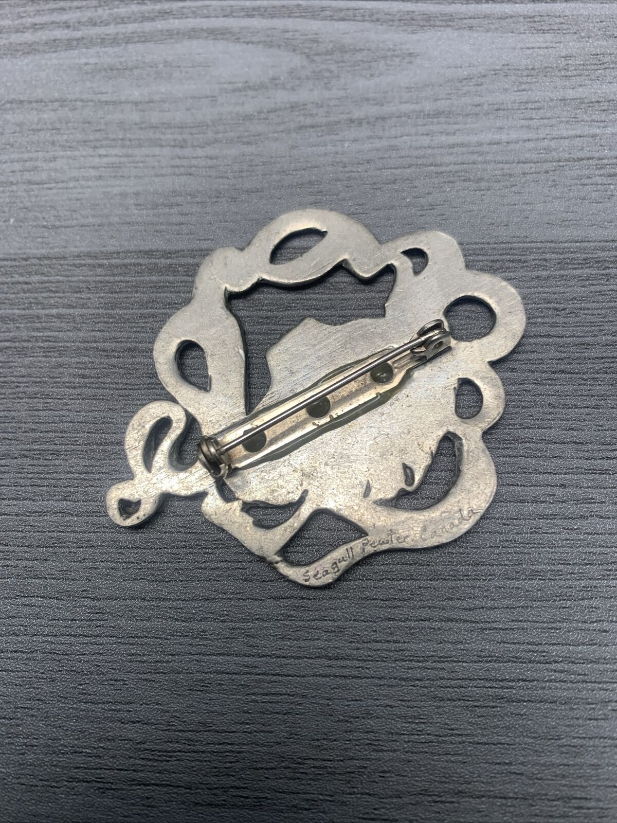 Vintage Art Nuevo Lady SEAGULL PEWTER Canada signed BROOCH 2”
