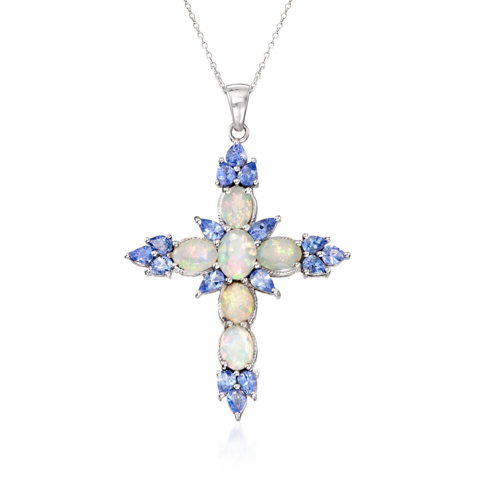 Ross-Simons Ethiopian Opal & Tanz Cross Ncklc in Silver