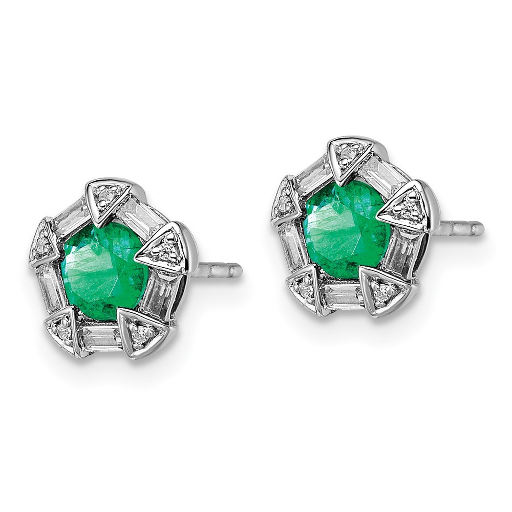 14k White Gold Emerald and Diamond Post Stud Earrings 1.81gm L-8.45 mm