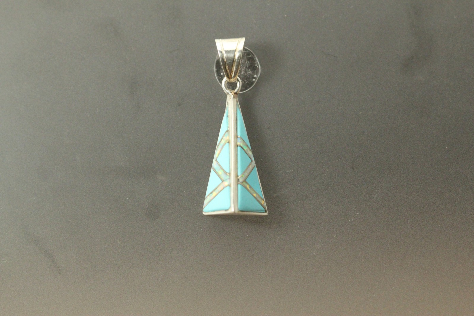 Faux Opal & Turquoise Sterling Silver 925 Pyramid Pendant 3.2 grams (PEN10060)