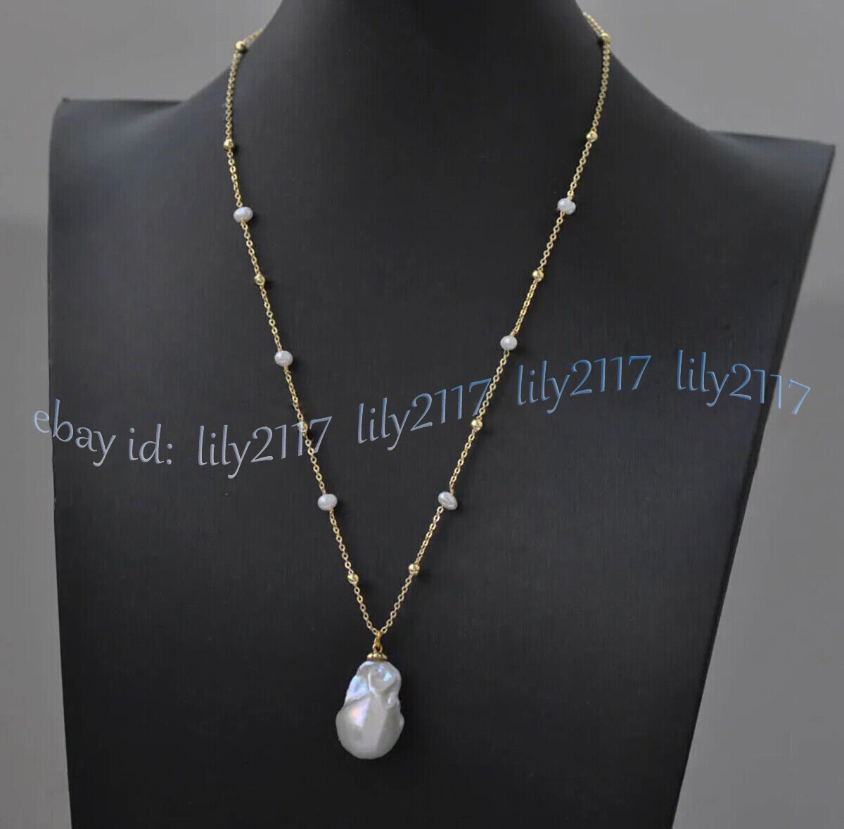 Genuine Natural South Sea White Keshi Baroque Pearl Pendant Station Necklace 18″