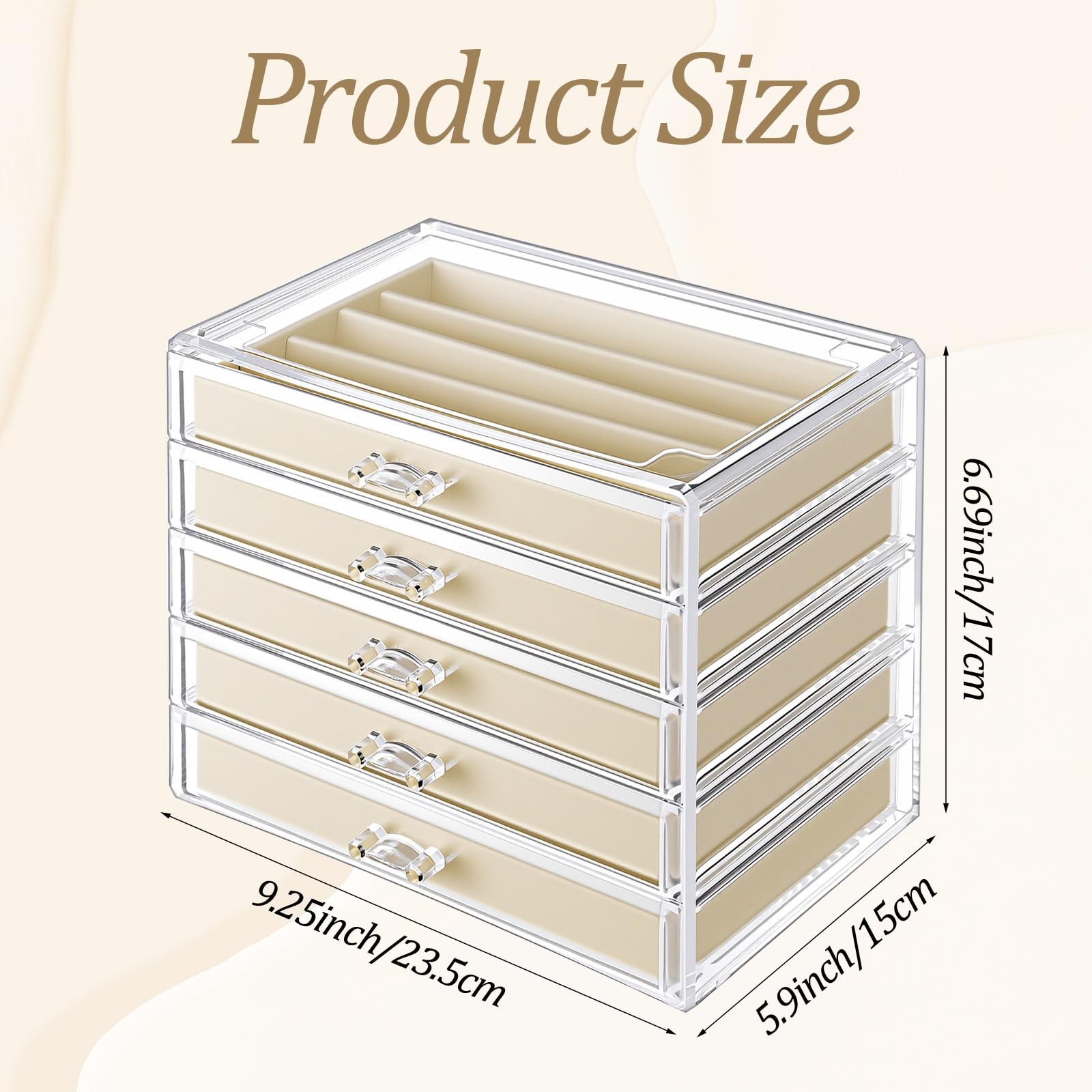 kenaeooe 5 Drawer Acrylic Necklace Holder Organizer, Clear Transparent