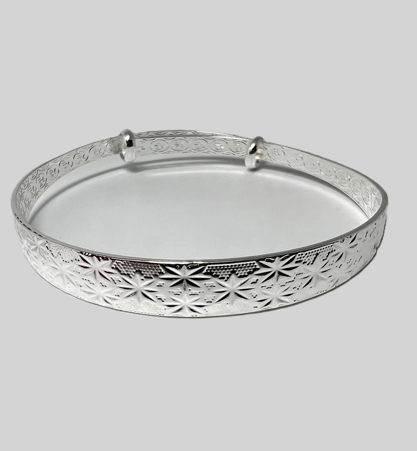 Adjustable 999 Silver Star Print Chinese Lucky Sign Bangle Bracelet