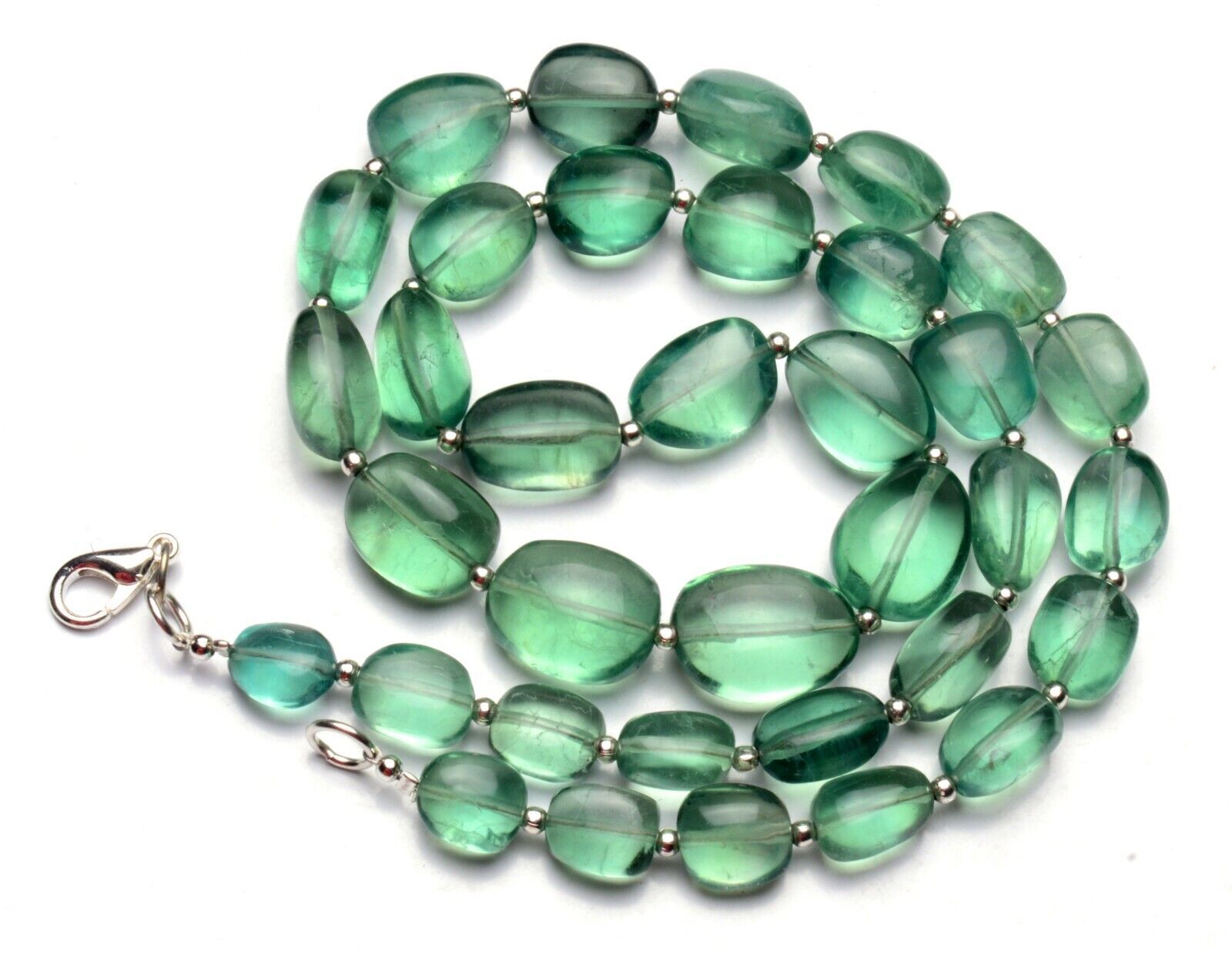 Emerald Green Fluorite Gem Beads 19″ Necklace 8 to 15 mm Size Beads