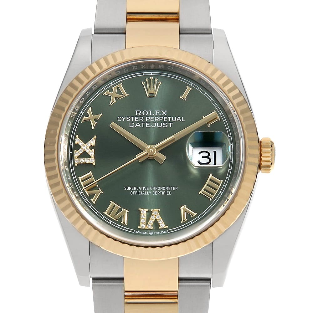 ROLEX Datejust 36 VI/IX Diamond 126233 Olive green 3 row oyster bracelet Ran…