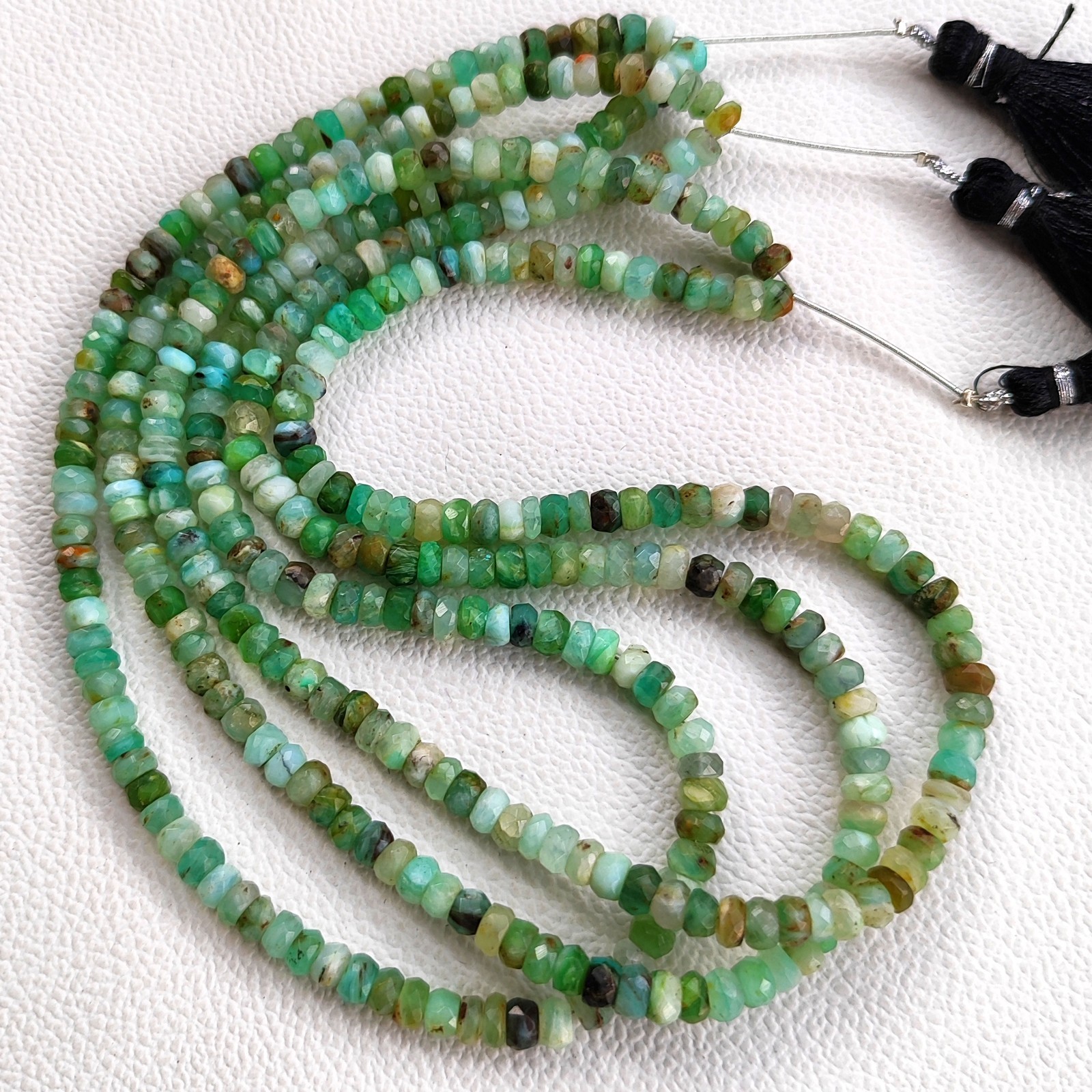 Natural Peru Green Opal 5.5mm Faceted Rondelle Shape Beads 16″ Strand