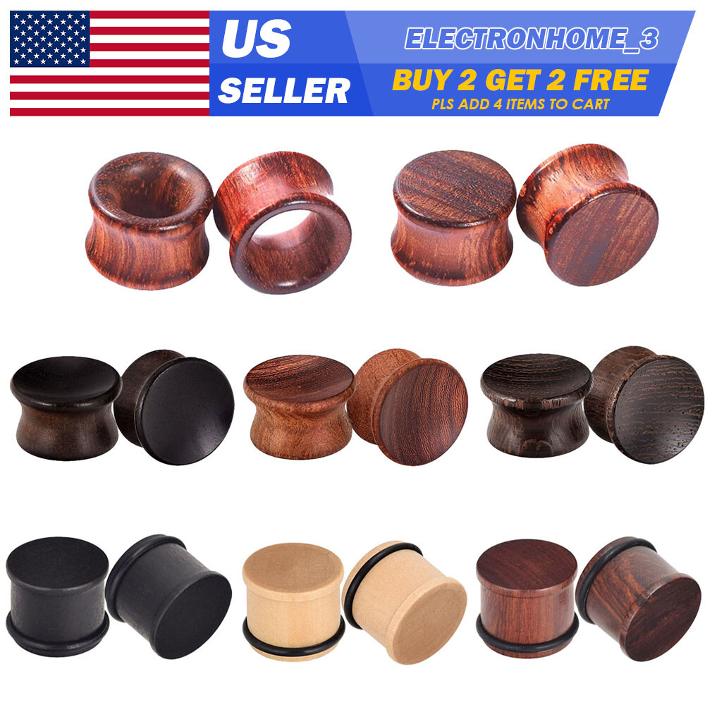2PCS ORGANIC WOOD EAR TUNNELS PLUS-DOUBLE FLARED SADDLE EAR GAUGES EXPANDER PLUG