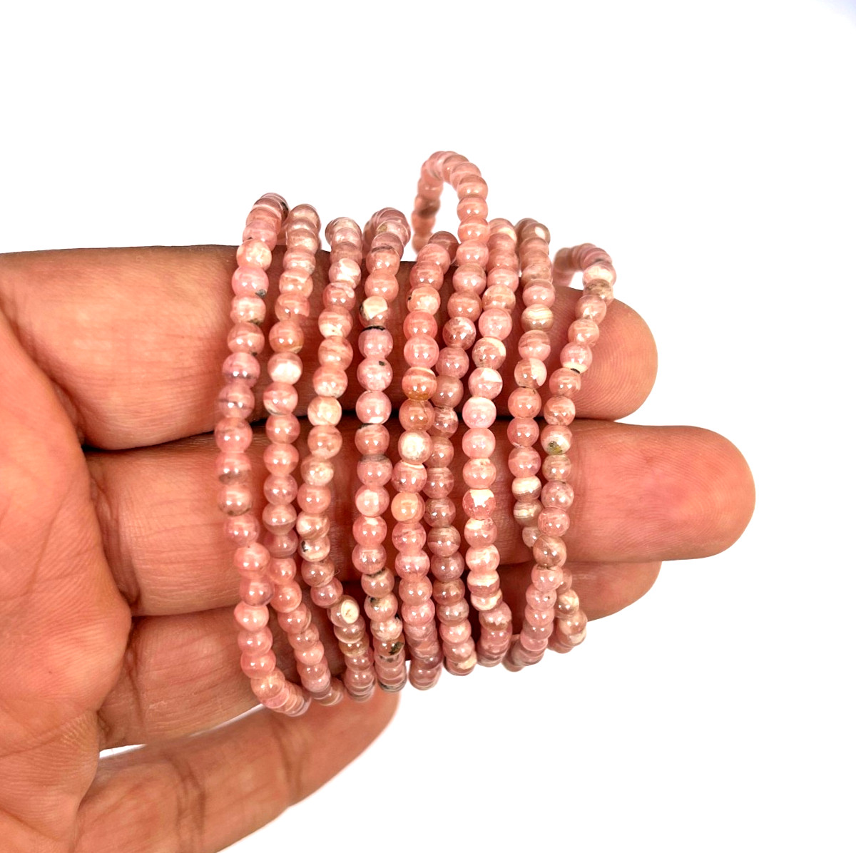Natural Rhodochrosite Stretch Bracelet 4mm Round Bead Crystal Healing Jewelry